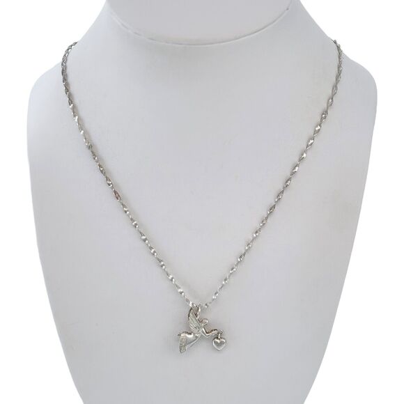 Vintage Sterling Silver 925 Heart Dangle Angel Charm Pendant ONLY - Picture 3 of 4